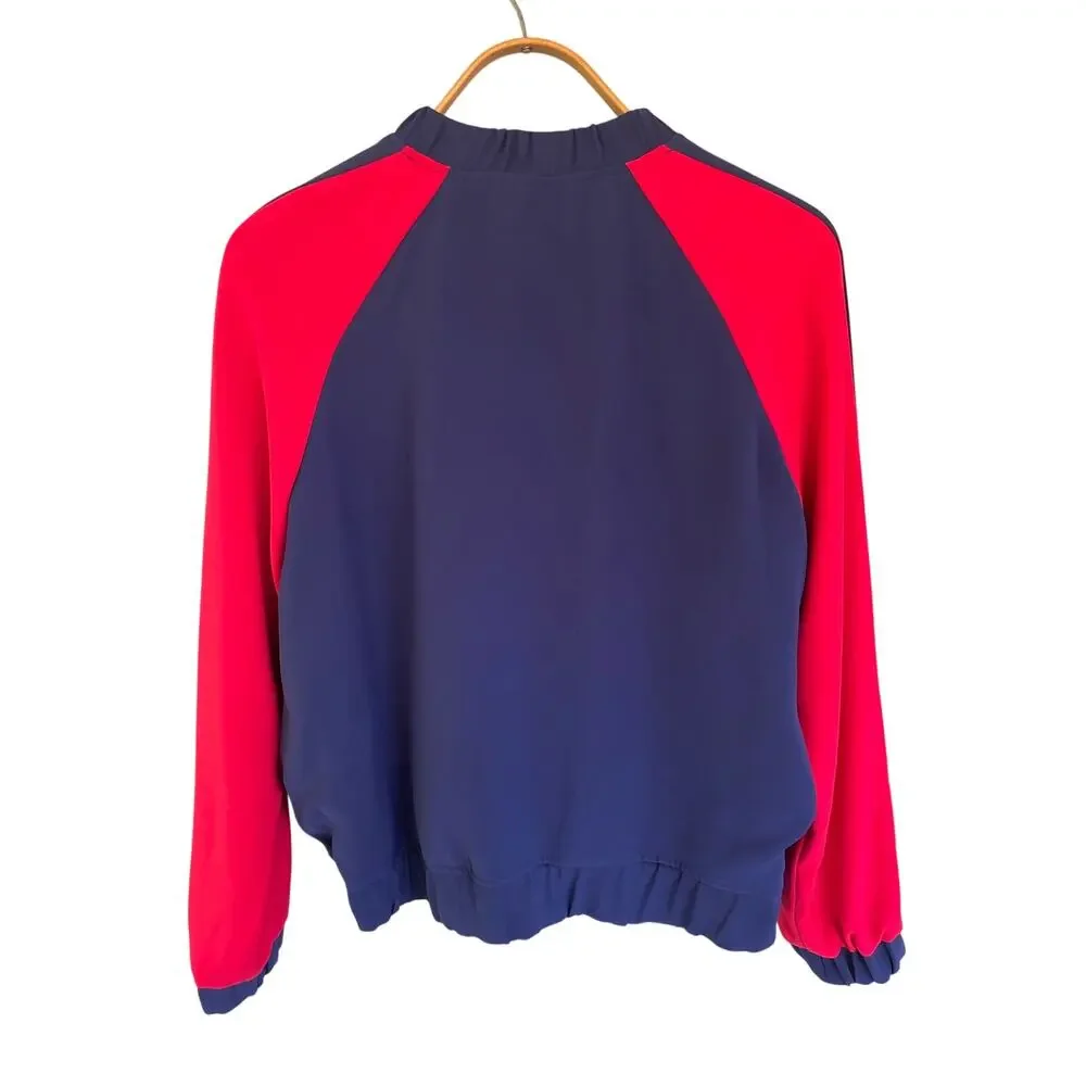 Michael Kors Quilted Shacket Jacket Women's Blue Red Zip Front Lightweight Large